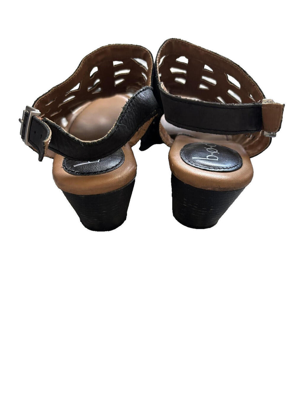 Born sz 9 medium black ankle strap heal sandals wood heel - Picture 3 of 4